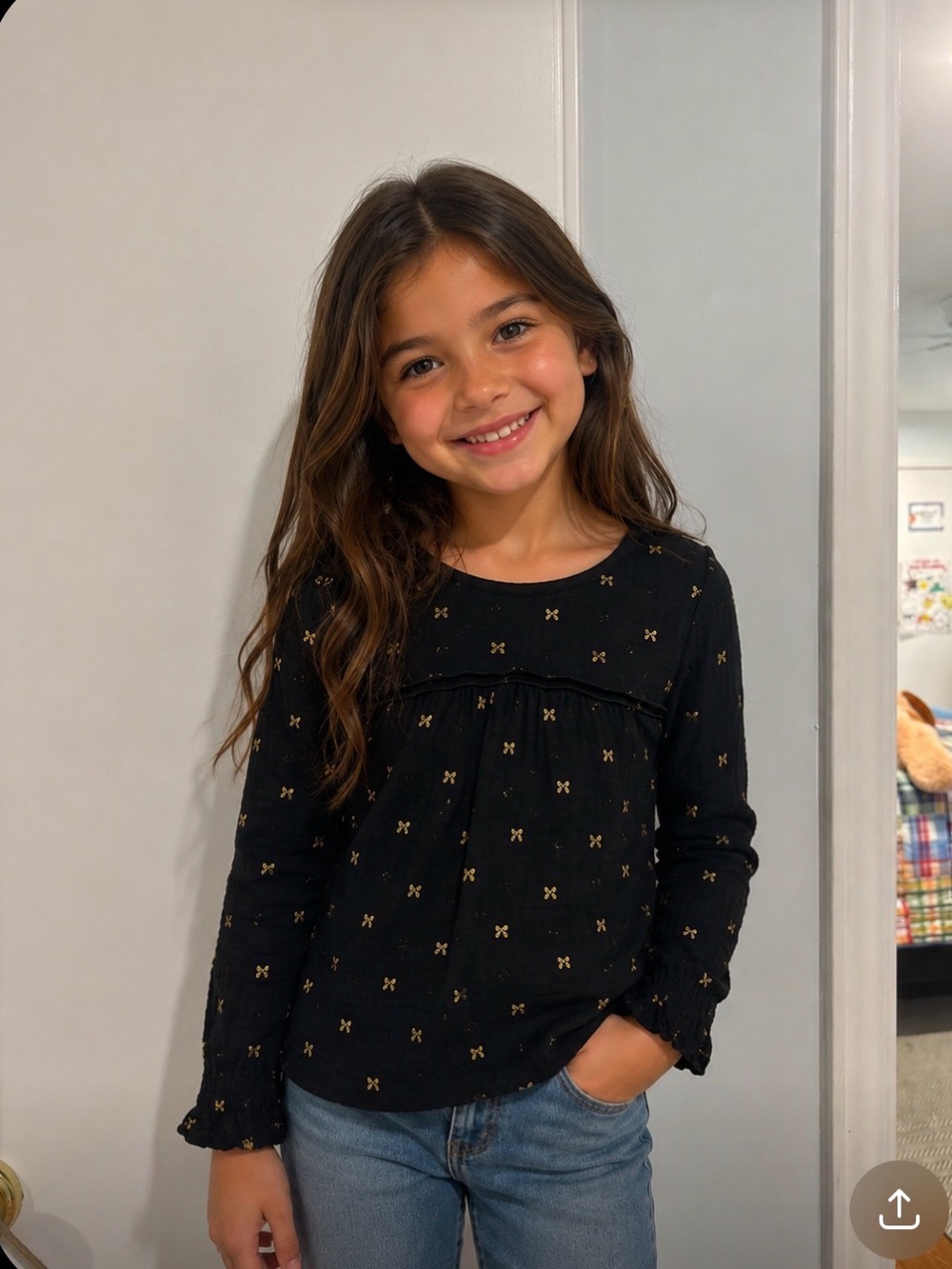 Cat & Jack Black Long-Sleeve Top with Gold Accent